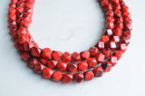 Red Statement Necklace, Beaded Acrylic Necklace, Multi Strand Necklace, Chunky Necklace, Gift For Her - Verti
