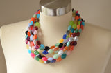Multi Color Colorful Statement Lucite Beaded Chunky Multi Strand Necklace - Minnie
