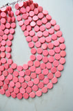 Rose Pink Wood Bead Chunky Multi Strand Statement Necklace - Charlotte