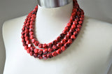 Red Statement Necklace, Beaded Acrylic Necklace, Multi Strand Necklace, Chunky Necklace, Gift For Her - Verti