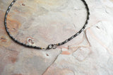 Black Gray Mens Beaded Jade Hematite Thin Necklace - Collins