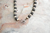 Mens Black White Lava Rock Bead Surfer Necklace - Mac