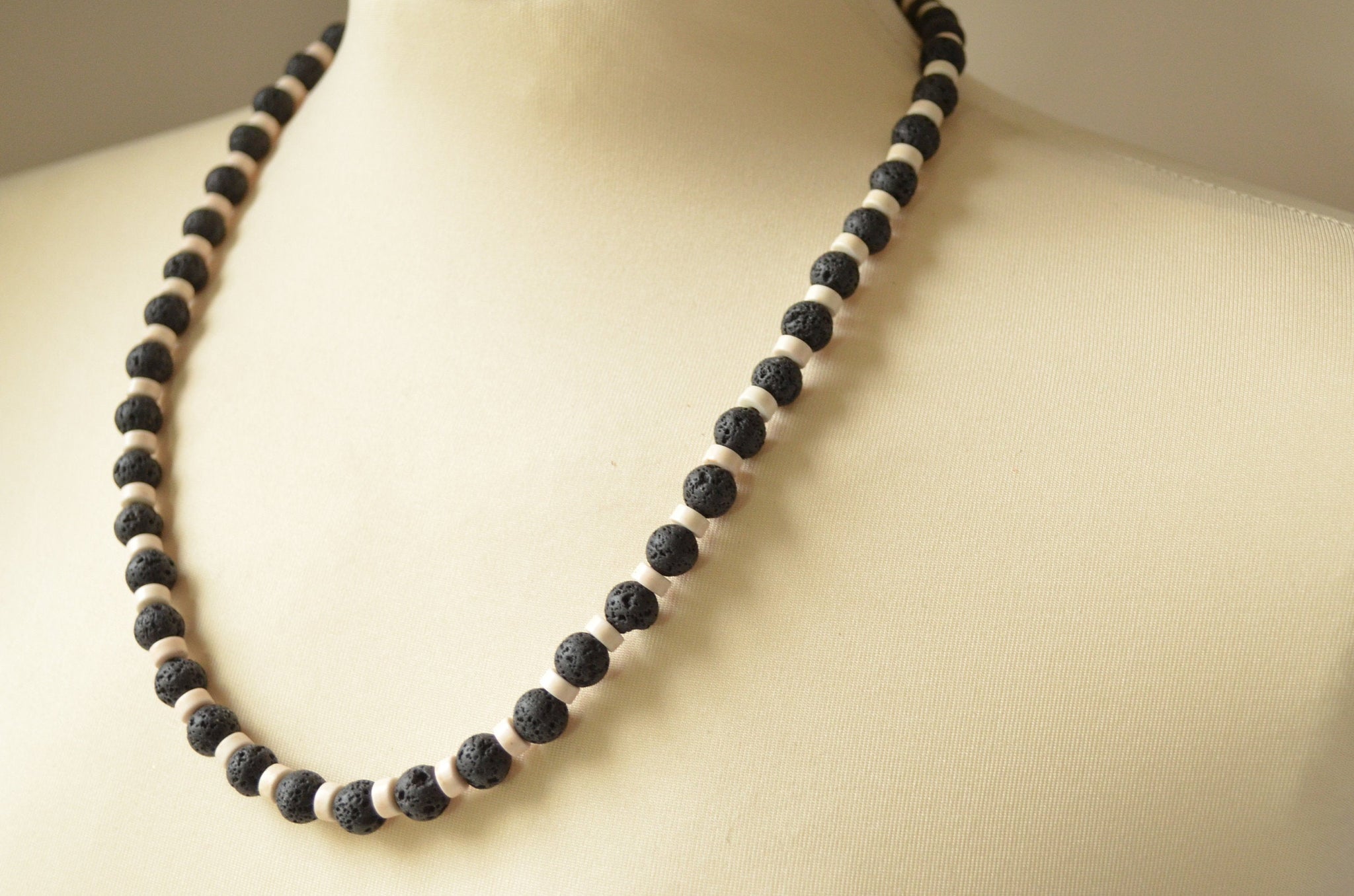 Mens Black White Lava Rock Bead Surfer Necklace - Mac – Dana