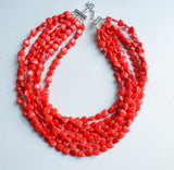 Red Heart Beaded Glass Valentines Day Multi Strand Statement Necklace