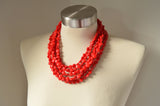 Red Heart Beaded Glass Valentines Day Multi Strand Statement Necklace