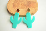 Green Cactus Lucite Acrylic Big Glitter Dangle Statement Earrings