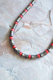 Hematite Red Gray Beaded Stone Mens Gray Necklace - Reginald