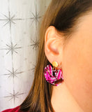 Purple Black Pink Statement Lucite Big Post Acrylic Dangle Womens Earrings - Hanna