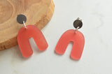 Gold Teal Pink Coral Silver Brown Lucite Big Statement Earrings - Rita