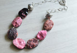 Pink Statement Necklace, Black Bead Necklace, Agate Chain Necklace, Chunky Necklace - Brenna