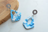 Blue White Acrylic Big Teardrop Dangle Statement Earrings - Veronique