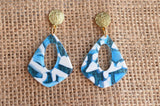 Blue White Acrylic Big Teardrop Dangle Statement Earrings - Veronique