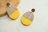 Yellow Lucite Wood Big Acrylic Statement Dangle Womens Earrings - Bennett