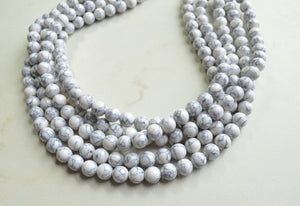 White Howlite Beaded Multi Strand Chunky Statement Necklace - Alana