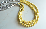 Yellow Silver Long Wood Beaded Multi Strand Statement Necklace - Britanni