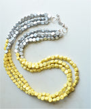 Yellow Silver Long Wood Beaded Multi Strand Statement Necklace - Britanni