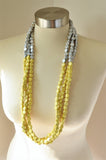 Yellow Silver Long Wood Beaded Multi Strand Statement Necklace - Britanni