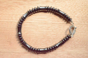 Mens Gray Hematite Bead Stone Bracelet - Hero