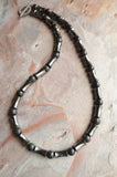 Hematite Gray Black Stone Beaded Long Mens Necklace - Jayce