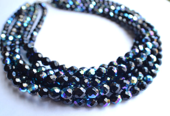 Black Statement Necklace Crystal Beaded Necklace Chunky Glass Necklace Gifts For Women - Rebecca