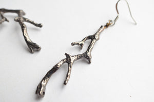 Gunmetal Twig Branch Boho Dangle Statement Earrings - Twiggy
