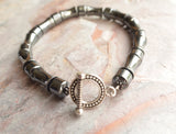 Hematite Beaded Gray Stone Mens Bracelet - Aiden