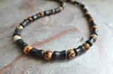 Black Brown Beaded Necklace Mens Surfer Necklace Gifts For Him - Phoenix