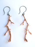 Copper Twig Branch Metal Dangle Long Statement Earrings -  Twiggy