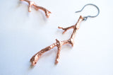 Copper Twig Branch Metal Dangle Long Statement Earrings -  Twiggy