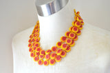 Yellow Red Resin Beaded Multi Strand Chunky Statement Necklace - MoMa