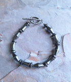Gray Mens Hematite Beaded Stone Bracelet - Luca