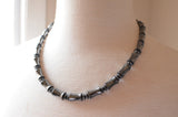 Hematite Gray Mens Beaded Long Short Stone Necklace  - Jude