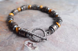 Copper Tigers Eye Gemstone Metal Beaded Mens Bracelet - Julian