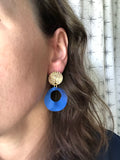 Blue Gold Matte Big Hoop Large Dangle Statement Earrings - Grace