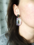 Alphabet Letter Initial Lucite Rainbow Multi Color Acrylic Statement Earrings