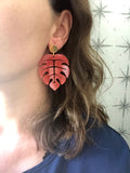 Palm Leaf Lucite Tropical Big Dangle Statement Earrings