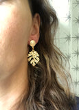 Gold Tropical Leaf Statement Monstera Big Dangle Earrings