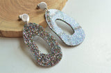Silver Glitter Lucite Acrylic Big Statement Earrings - Sylvia
