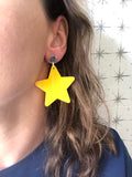 Star Acrylic Lucite Big Large Colorful Dangle Womens Statement Earrings