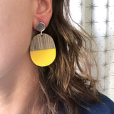 Yellow Lucite Wood Big Acrylic Statement Dangle Womens Earrings - Bennett